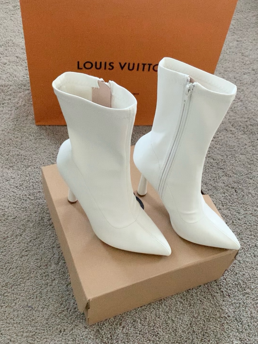 White Pointed Toe Mid-Calf Heeled Boots